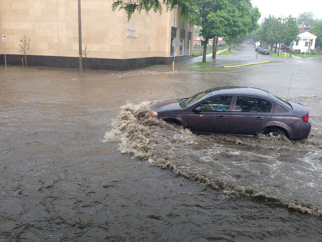 Nearly-submerged car